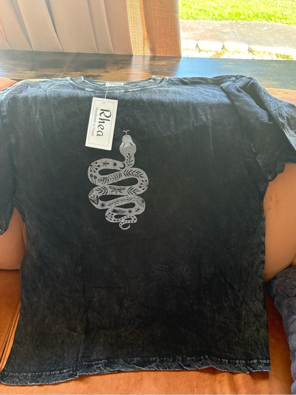 Black Short Sleeve Tee with Silver Snake Motif